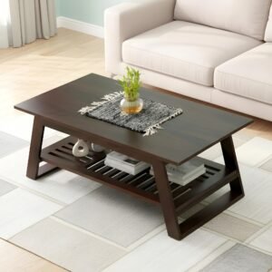 Ikiriya Alison Sheesham Wood Accent Rectangle Coffee Table in Dark Walnut Finish