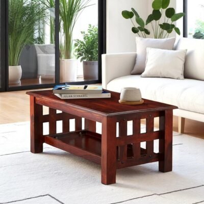 Ikiriya Blairs Sheesham Wood Accent Rectangle Coffee Table in Honey Finish