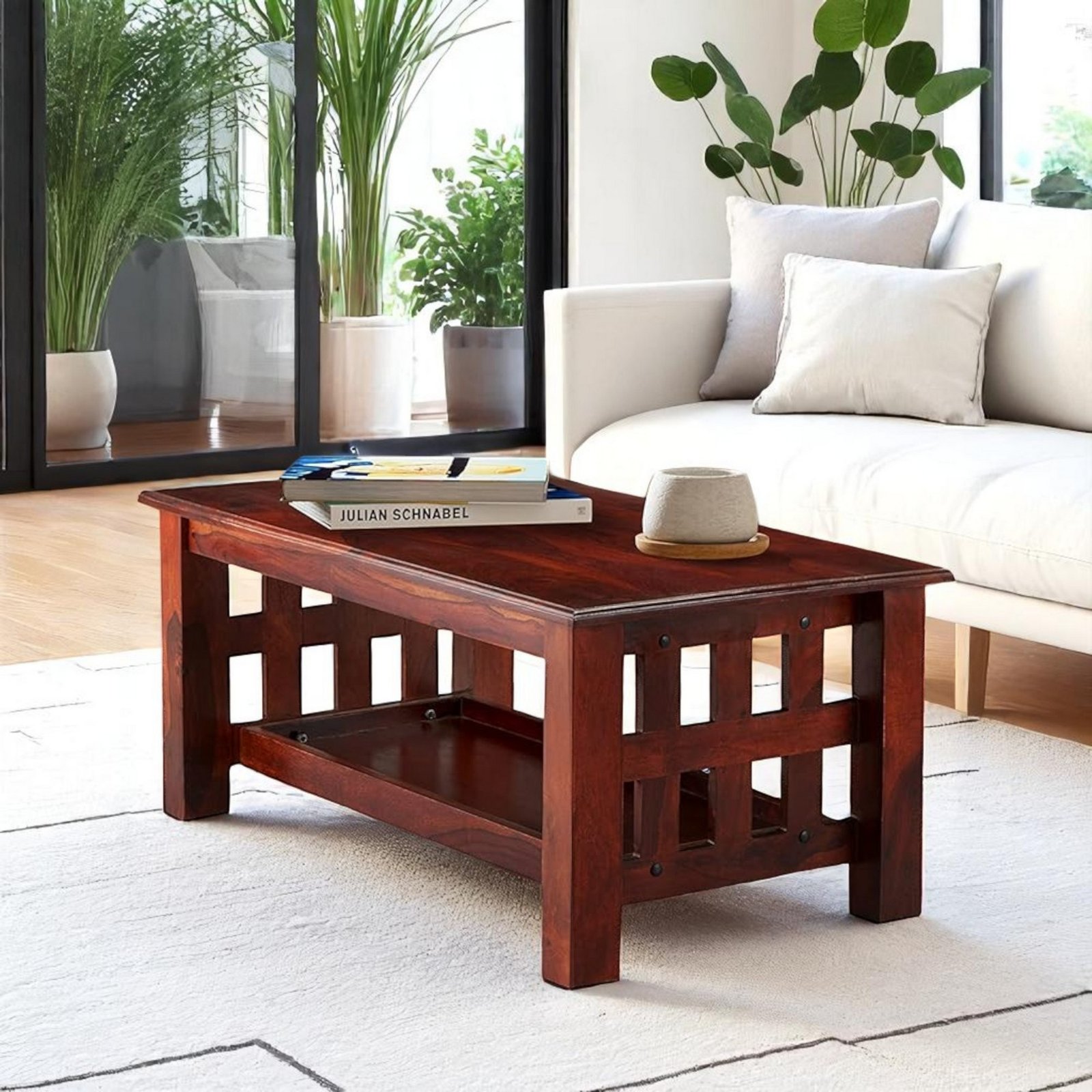 Ikiriya Blairs Sheesham Wood Accent Rectangle Coffee Table in Honey Finish