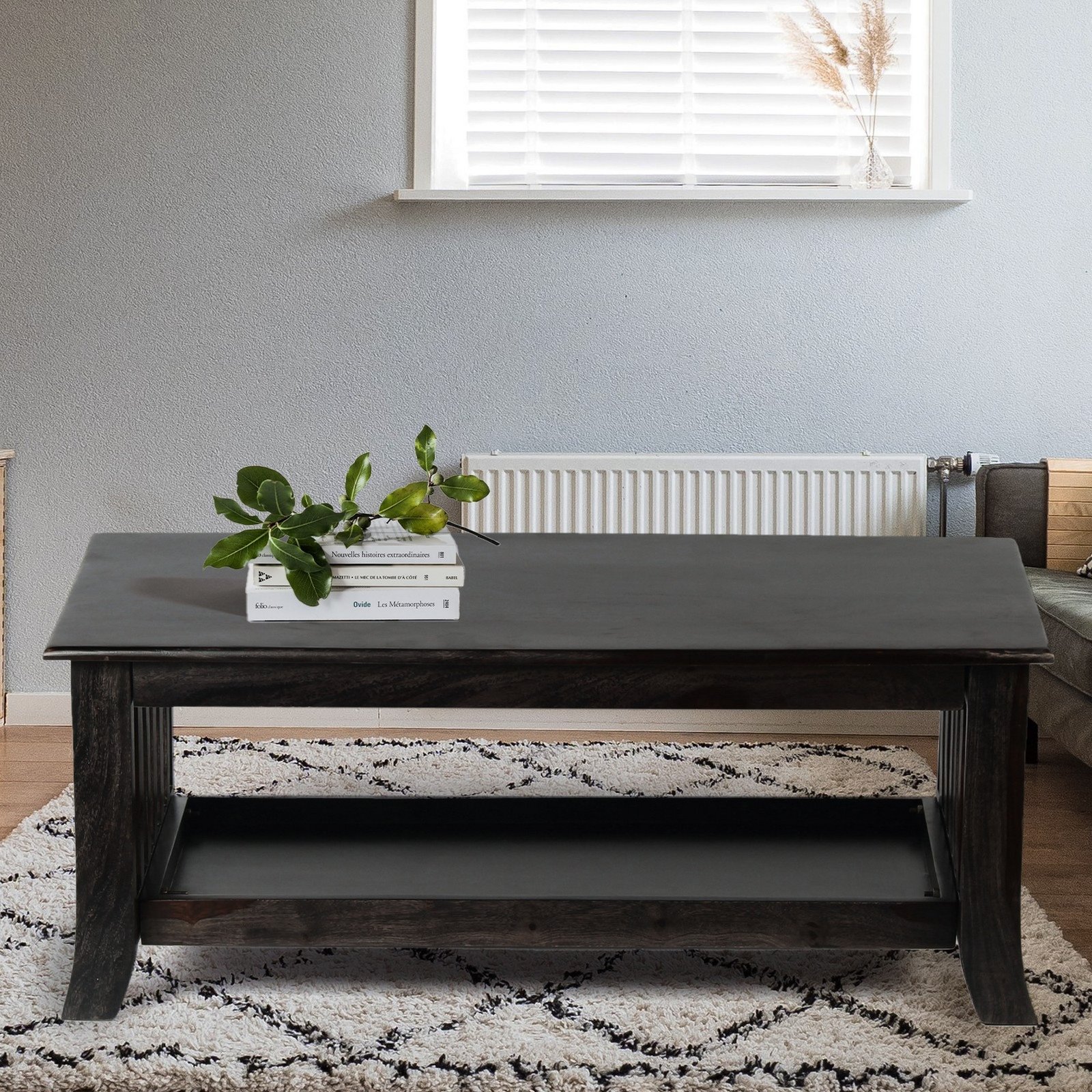 Ikiriya Blairs Sheesham Wood Accent Rectangle Coffee Table in Dark Mahagony Finish - Image 10