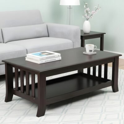 Ikiriya Blairs Sheesham Wood Accent Rectangle Coffee Table in Dark Mahagony Finish