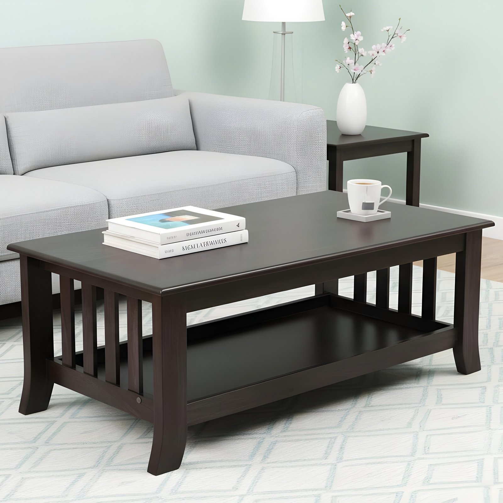 Ikiriya Blairs Sheesham Wood Accent Rectangle Coffee Table in Dark Mahagony Finish