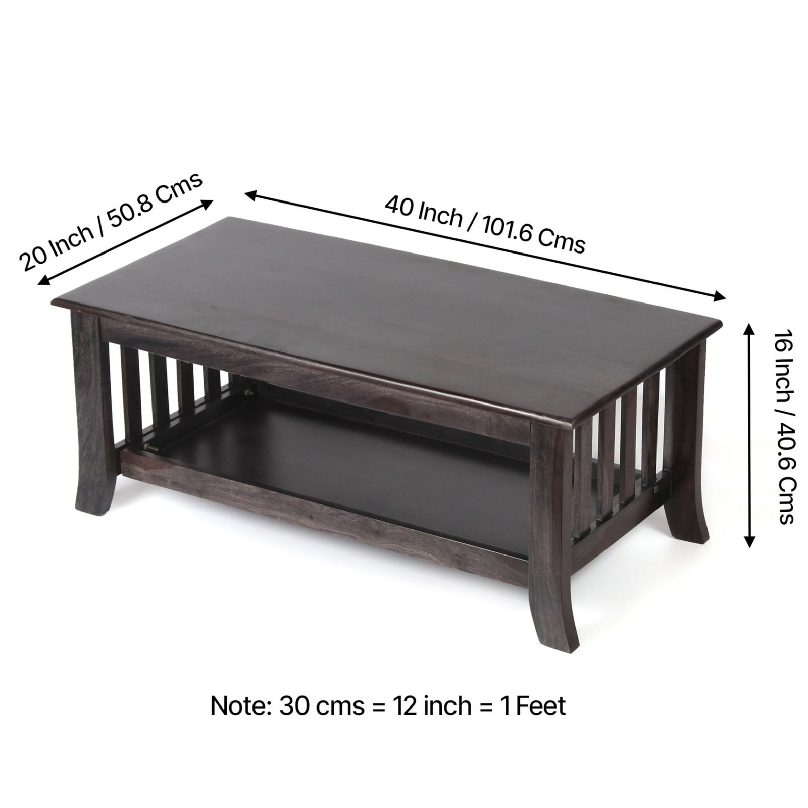 Ikiriya Blairs Sheesham Wood Accent Rectangle Coffee Table in Dark Mahagony Finish - Image 4