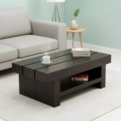 Ikiriya Piante Sheesham Wood Contemporary Rectangle Coffee Table in Dark Mahagony Finish