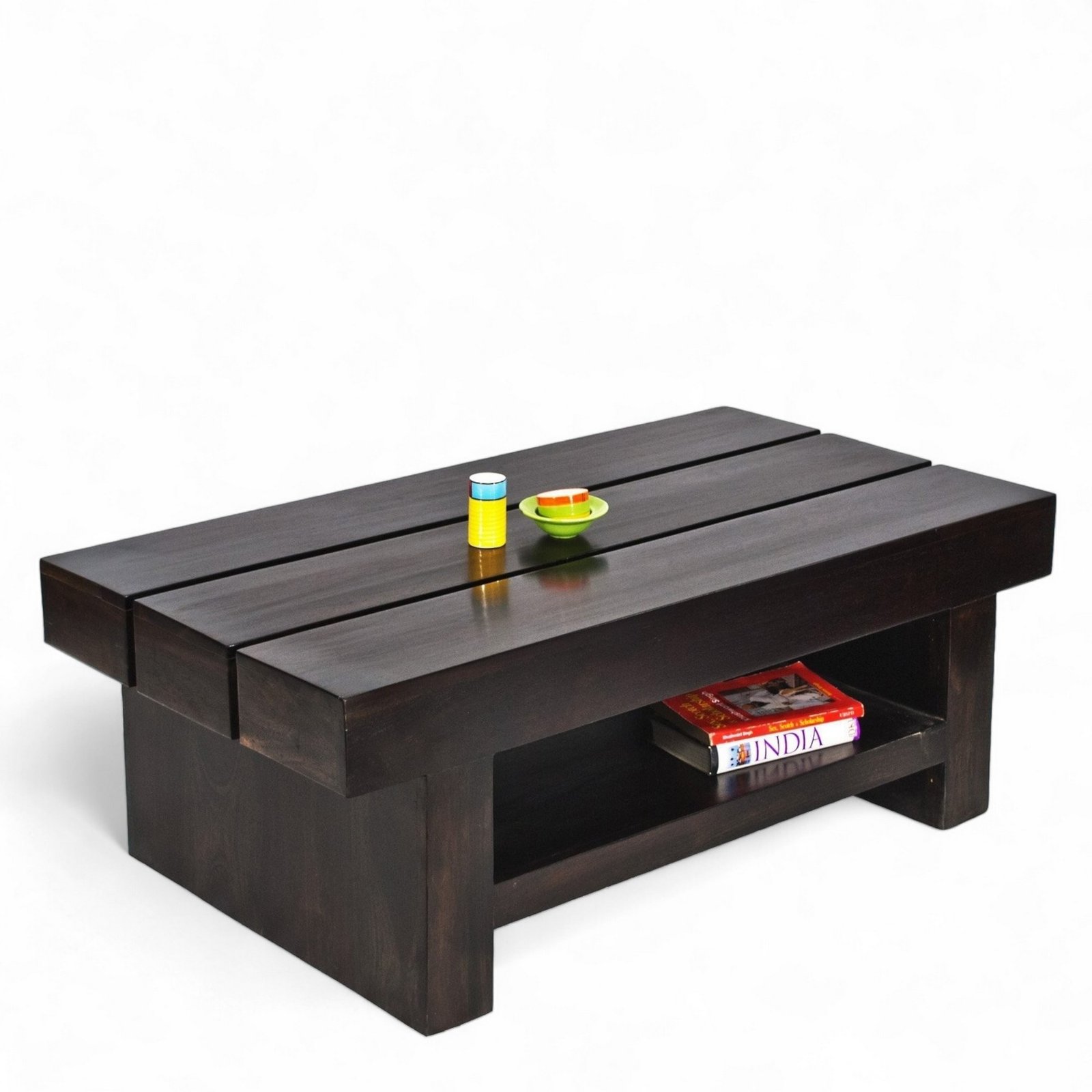 Ikiriya Piante Sheesham Wood Contemporary Rectangle Coffee Table in Dark Mahagony Finish - Image 3