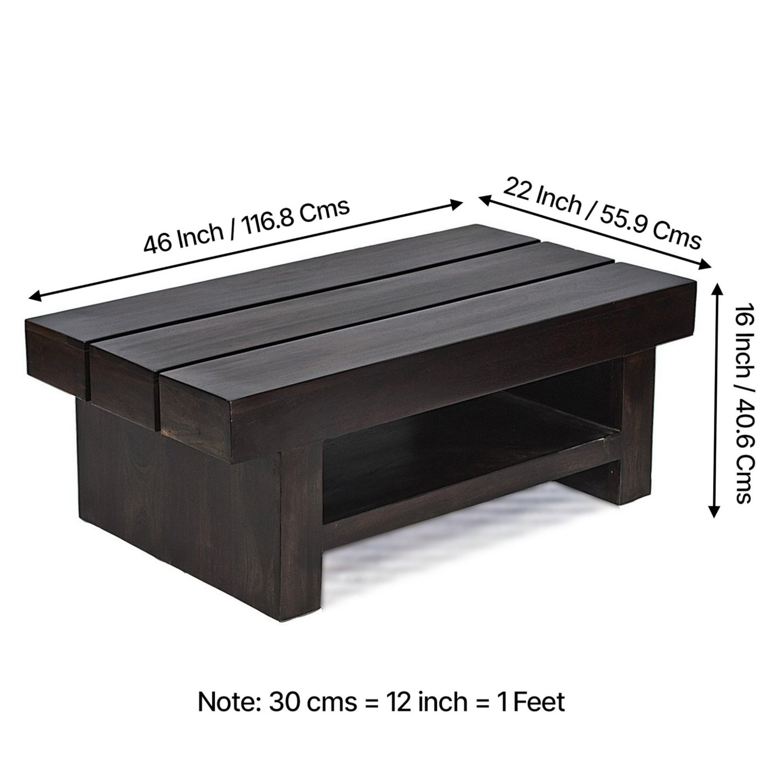Ikiriya Piante Sheesham Wood Contemporary Rectangle Coffee Table in Dark Mahagony Finish - Image 5