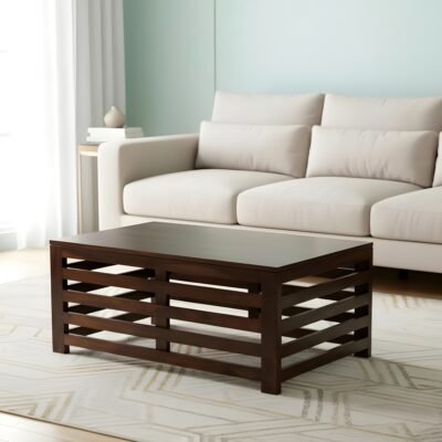 Ikiriya Erickson Sheesham Wood Contemporary Rectangle Coffee Table in Dark Walnut Finish