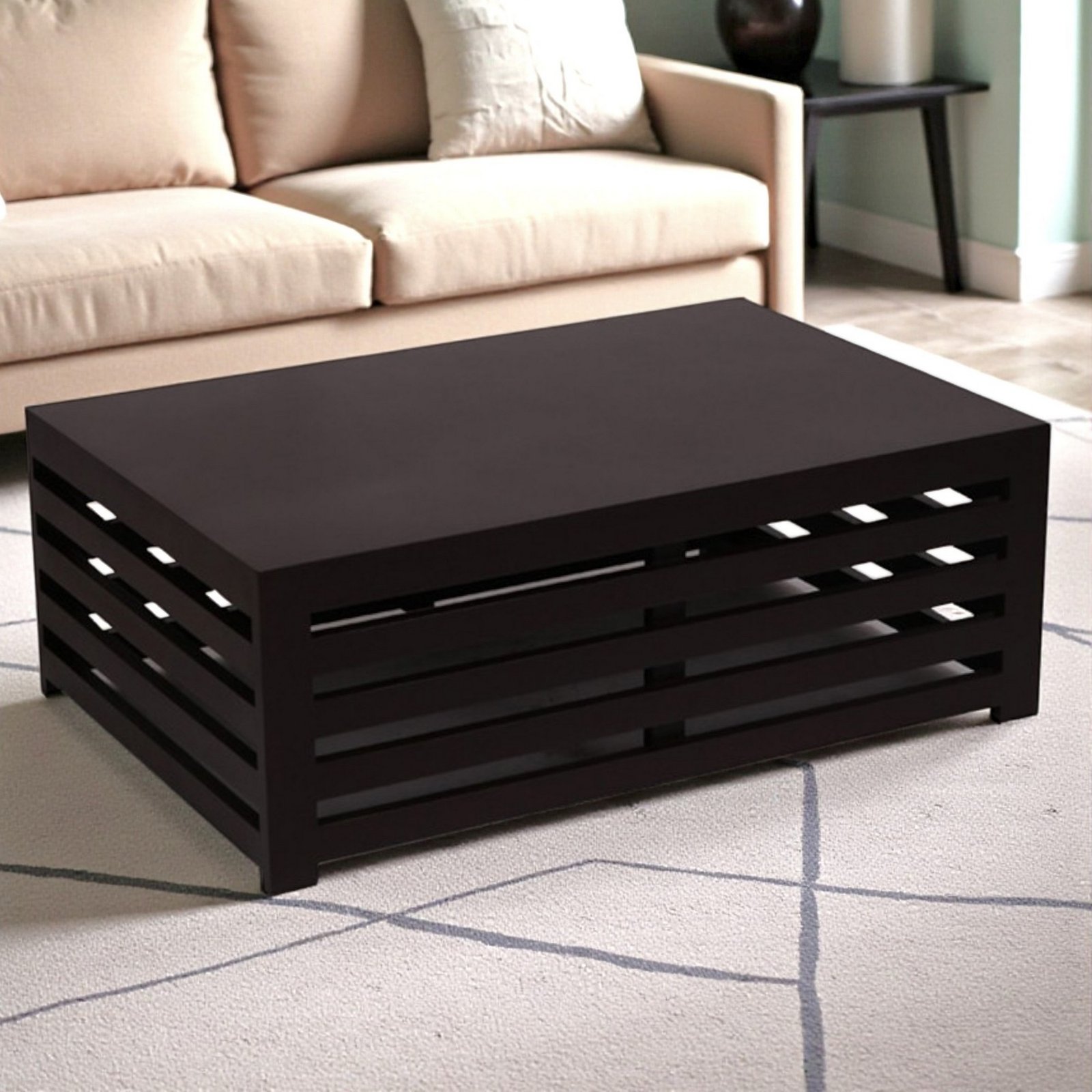 Ikiriya Erickson Sheesham Wood Contemporary Rectangle Coffee Table in Extra Dark Mahagony Finish