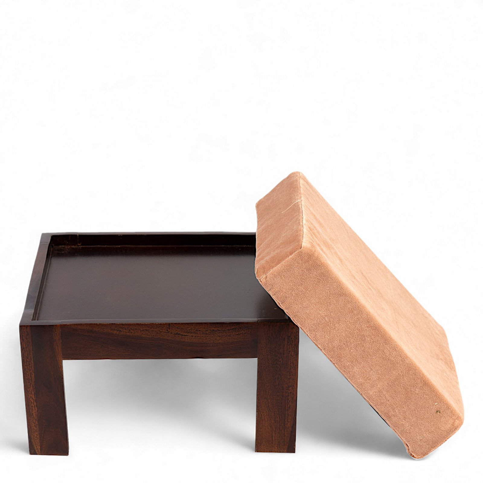 Ikiriya Irish Sheesham Wood Accent Coffee Table Set with 2 Stools in Dark Walnut Finish with Peach Mosha Velvet Cushions - Image 10