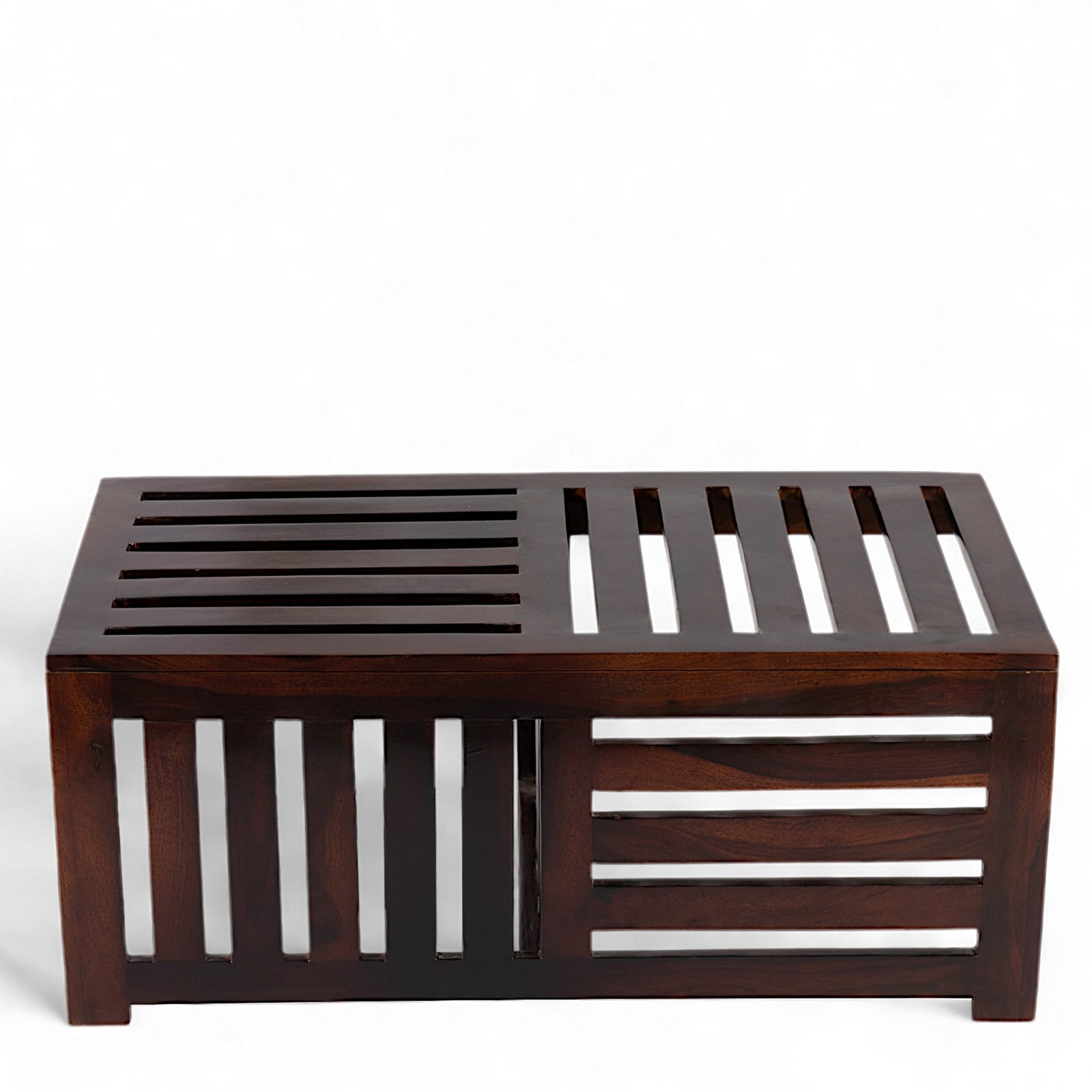 Ikiriya Irish Sheesham Wood Accent Coffee Table Set with 2 Stools in Dark Walnut Finish with Peach Mosha Velvet Cushions - Image 9