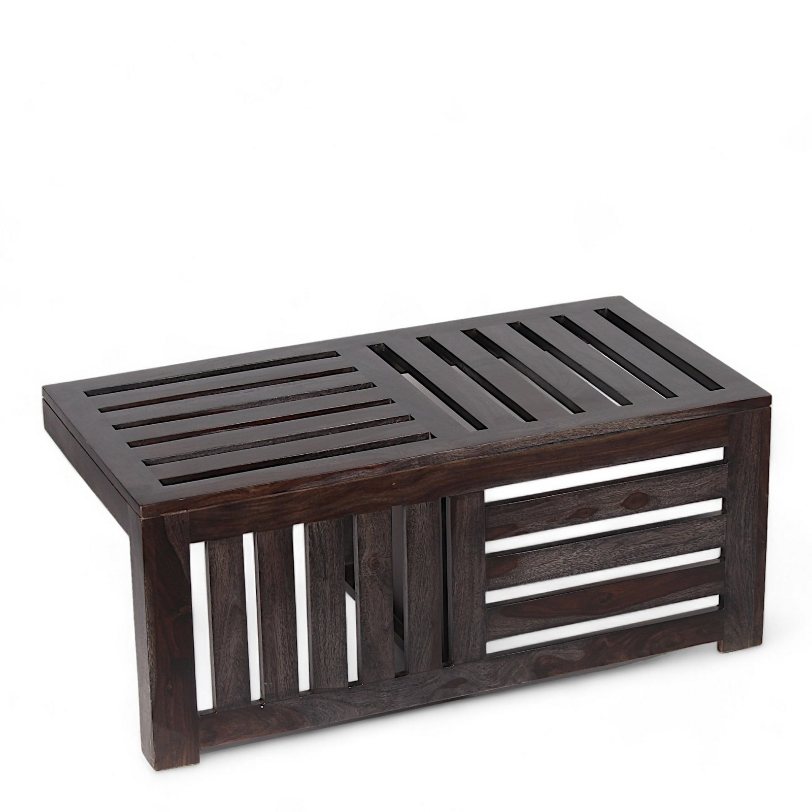 Ikiriya Irish Sheesham Wood Accent Coffee Table Set with 2 Stools in Dark Mahagony Finish with Turquoise Sea Velvet Cushions - Image 10