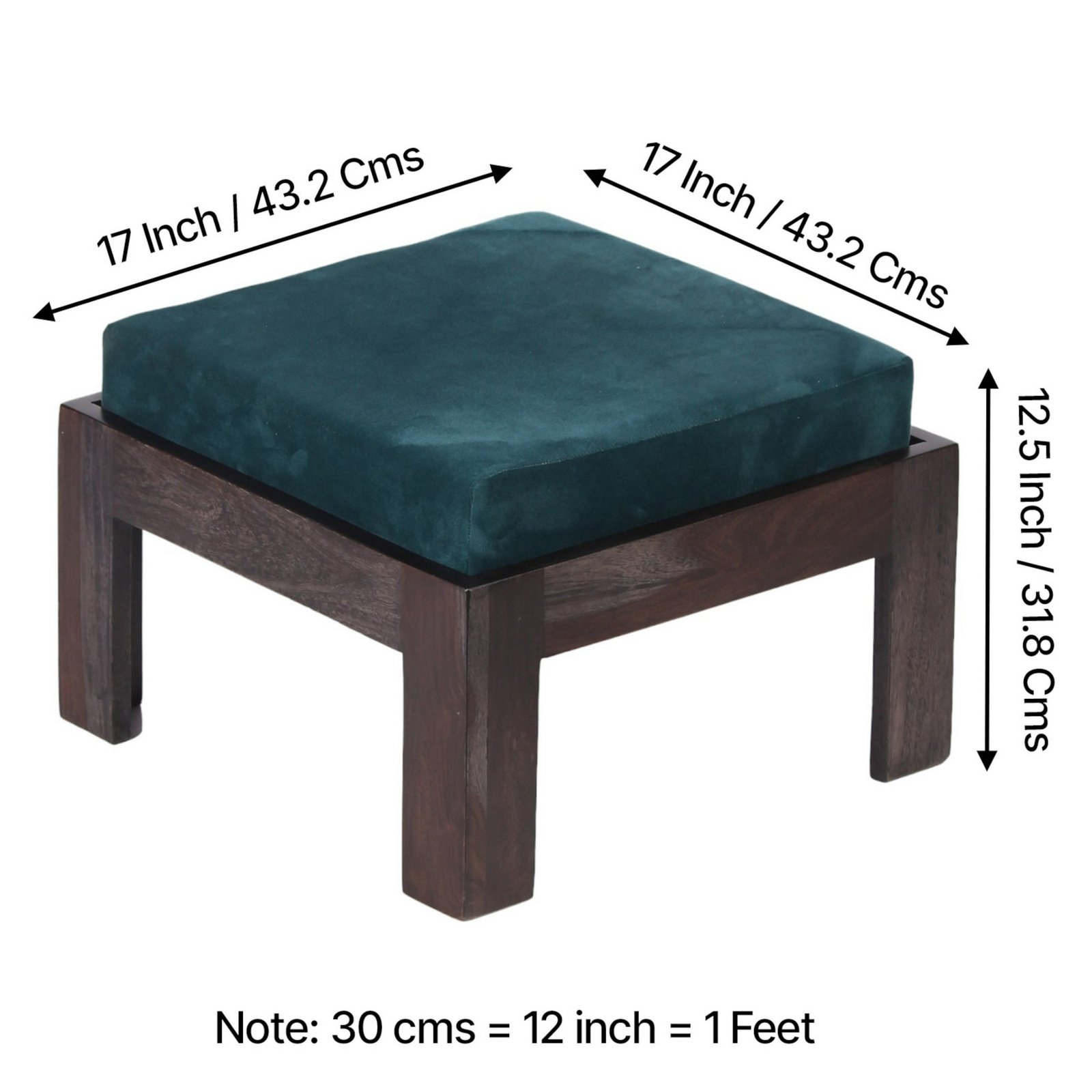 Ikiriya Irish Sheesham Wood Accent Coffee Table Set with 2 Stools in Dark Mahagony Finish with Turquoise Sea Velvet Cushions - Image 5