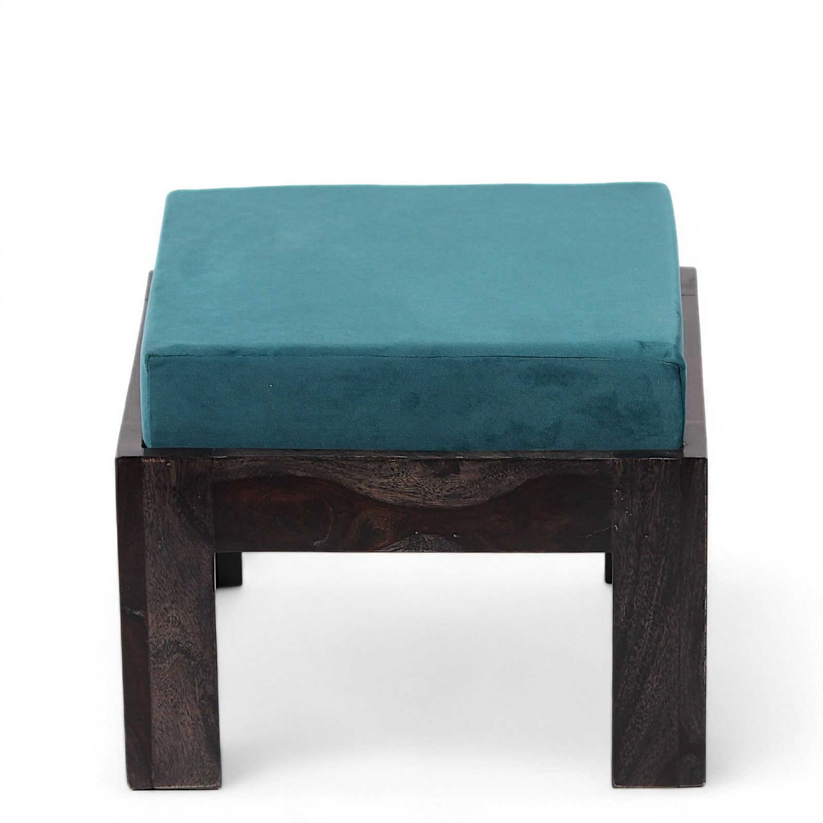 Ikiriya Blane Sheesham Wood Accent Coffee Table Set with 4 Stools in Dark Mahagony Finish with Turquoise Sea Velvet Cushions - Image 10