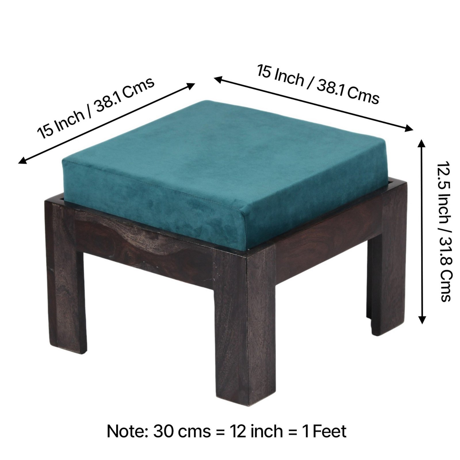 Ikiriya Blane Sheesham Wood Accent Coffee Table Set with 4 Stools in Dark Mahagony Finish with Turquoise Sea Velvet Cushions - Image 6