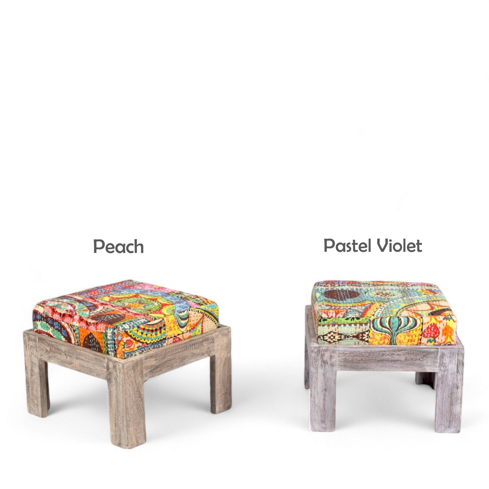 Ikiriya Blane Sheesham Wood Country Side Coffee Table Set with 4 Stools in Antique Multi-Colour Finish with Israel Print Patchwork Kantha Cushions - Image 8