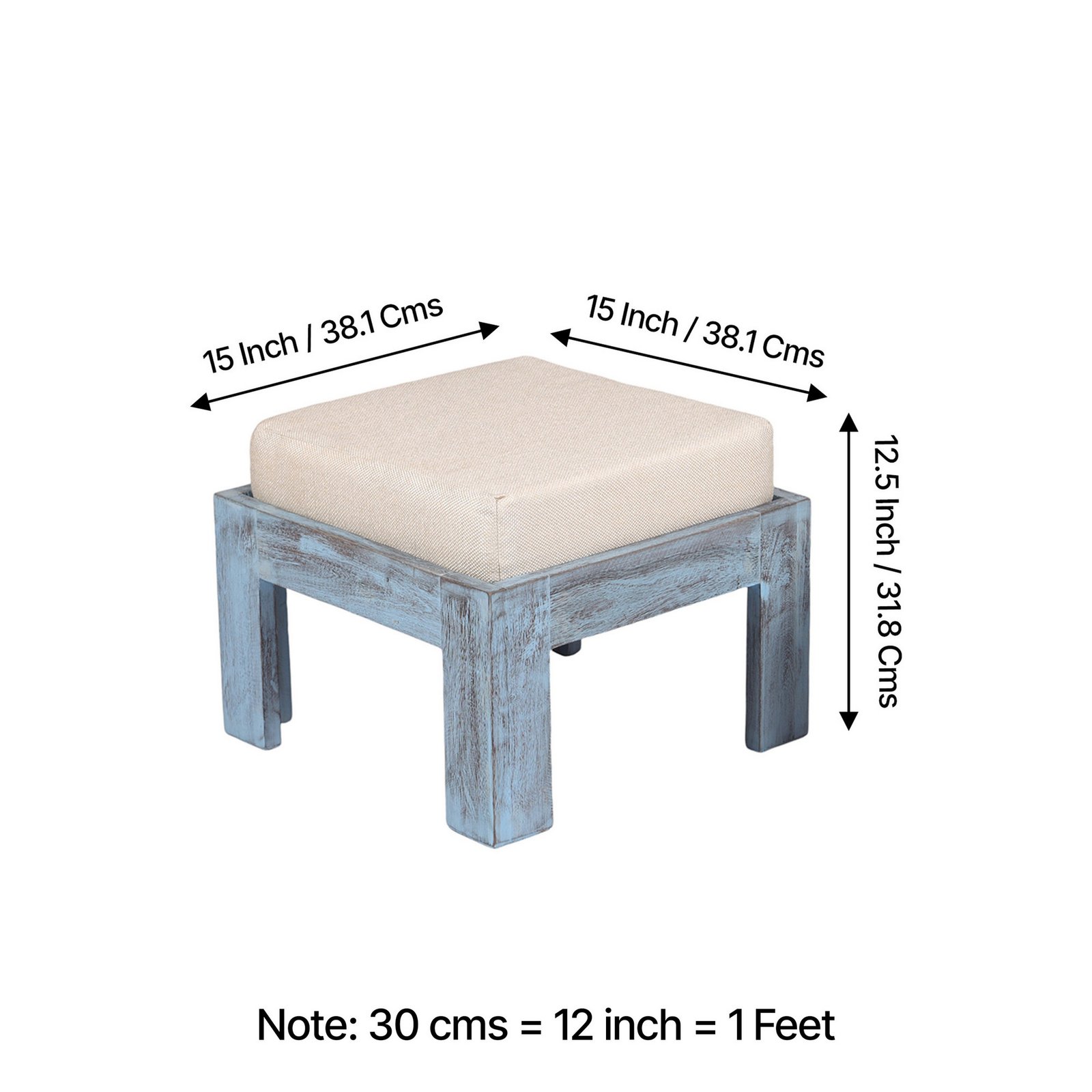 Ikiriya Blane Sheesham Wood Country Side Coffee Table Set with 4 Stools in Antique Multi-Colour Finish with Jute White Cushions - Image 5