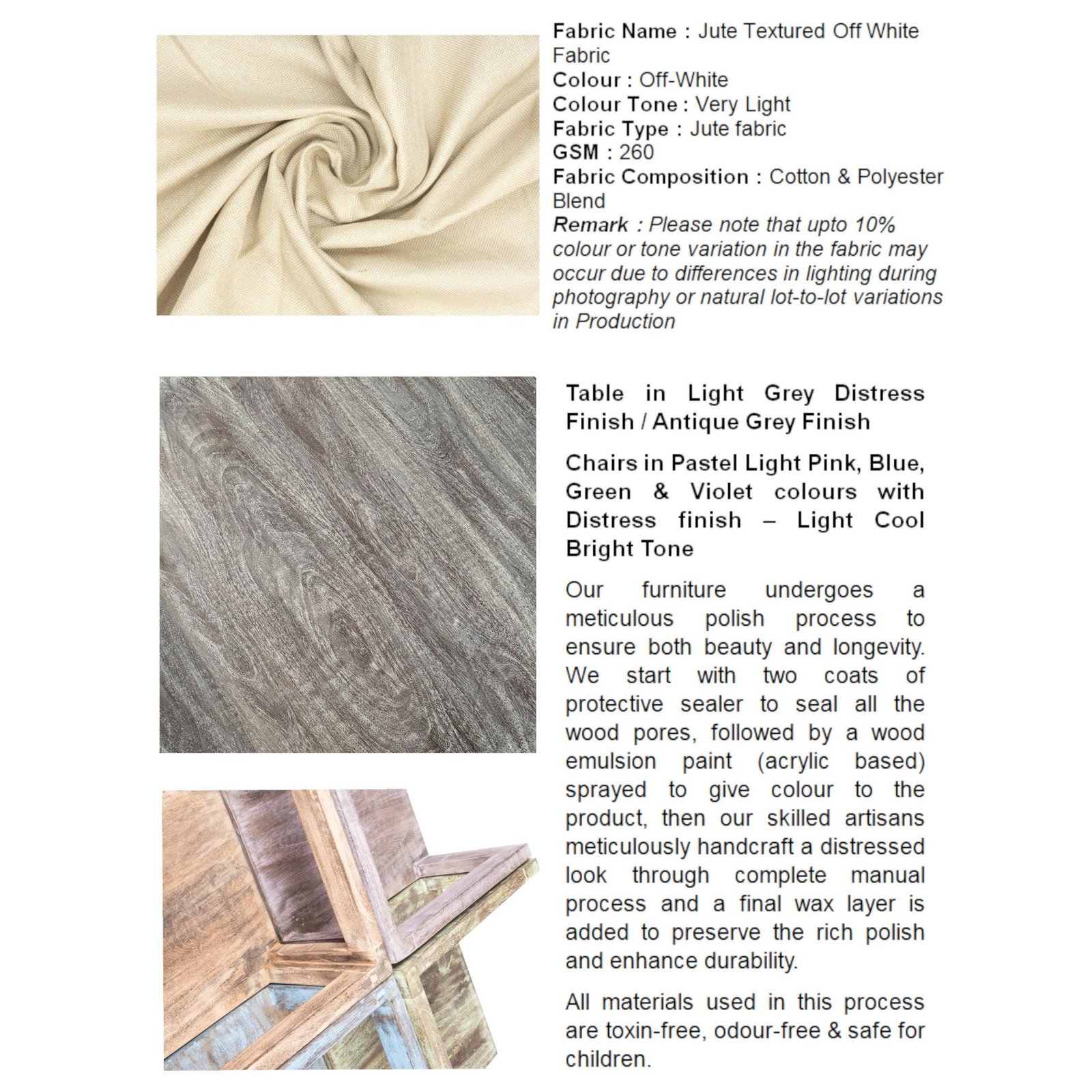 Ikiriya Blane Sheesham Wood Country Side Coffee Table Set with 4 Stools in Antique Multi-Colour Finish with Jute White Cushions - Image 6