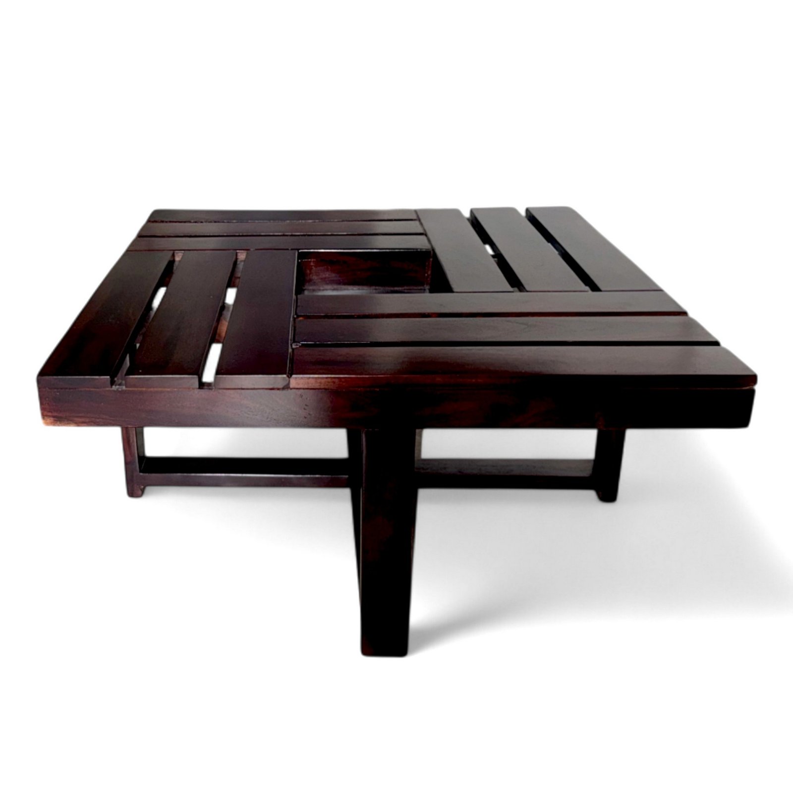 Ikiriya Palladio Sheesham Wood Accent Coffee Table Set with 4 Stools in Provisional Teak Finish with Jute Beige Cushions - Image 10