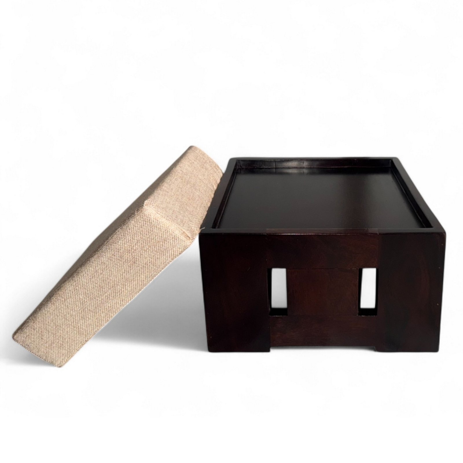 Ikiriya Palladio Sheesham Wood Accent Coffee Table Set with 4 Stools in Provisional Teak Finish with Jute Beige Cushions - Image 11