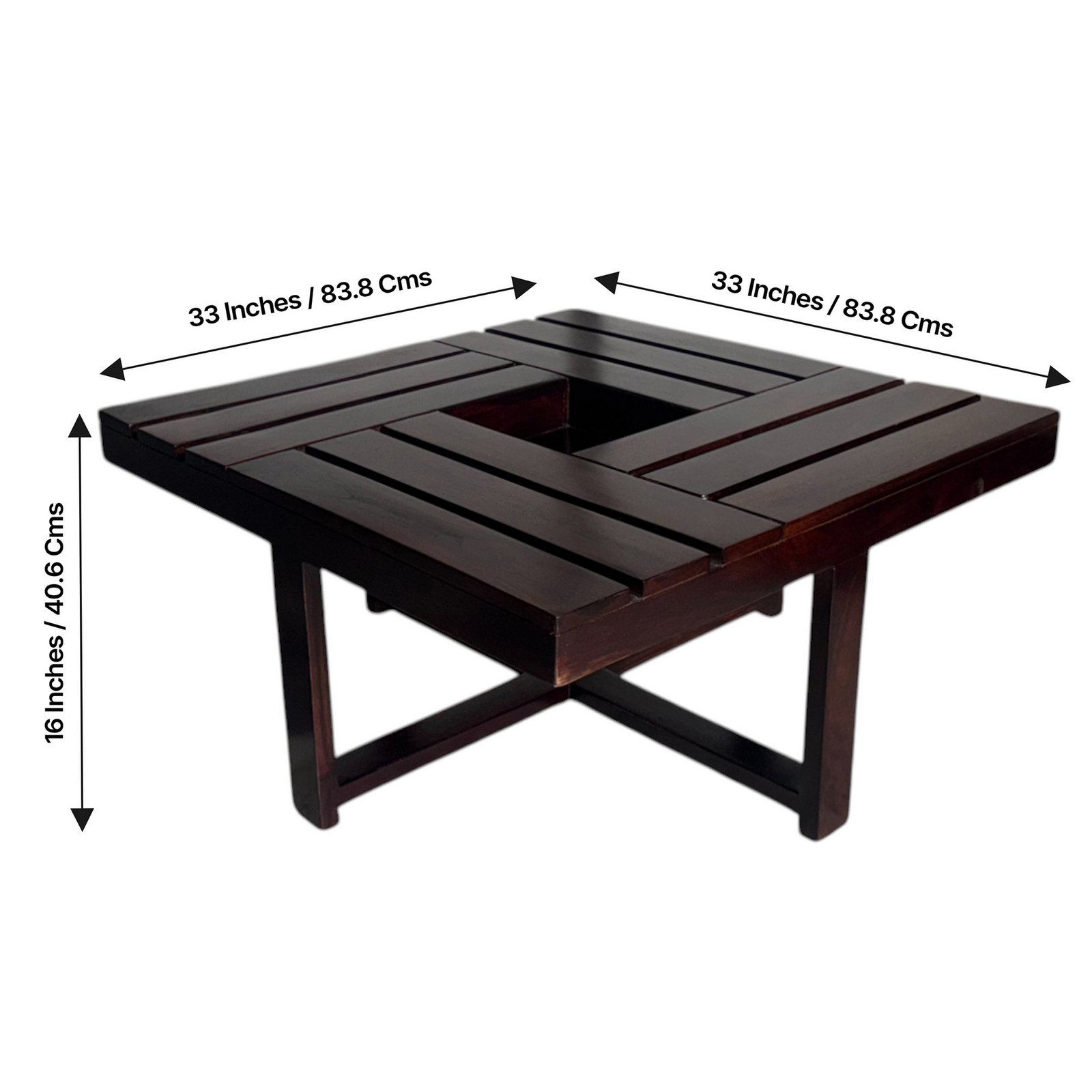 Ikiriya Palladio Sheesham Wood Accent Coffee Table Set with 4 Stools in Provisional Teak Finish with Jute Beige Cushions - Image 3