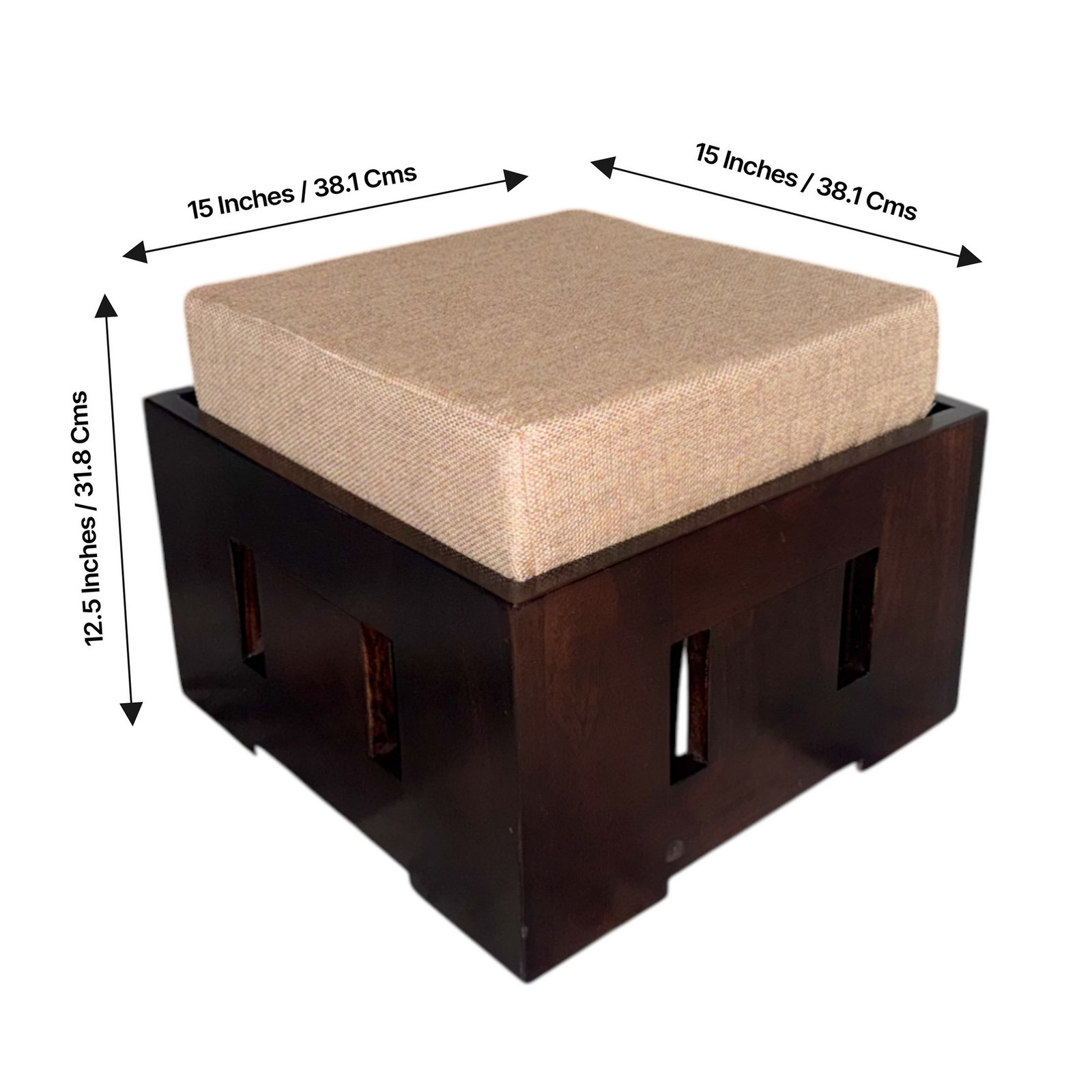 Ikiriya Palladio Sheesham Wood Accent Coffee Table Set with 4 Stools in Provisional Teak Finish with Jute Beige Cushions - Image 4