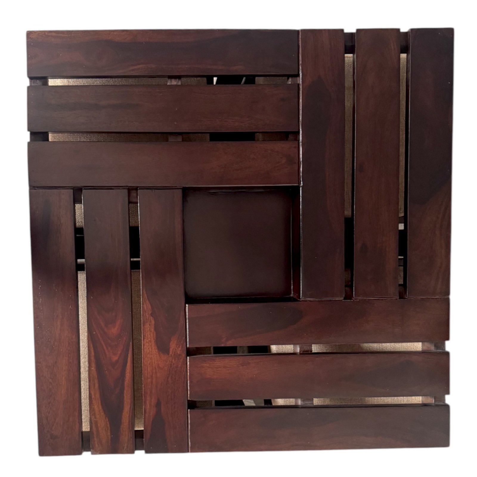 Ikiriya Palladio Sheesham Wood Accent Coffee Table Set with 4 Stools in Provisional Teak Finish with Jute Beige Cushions - Image 7