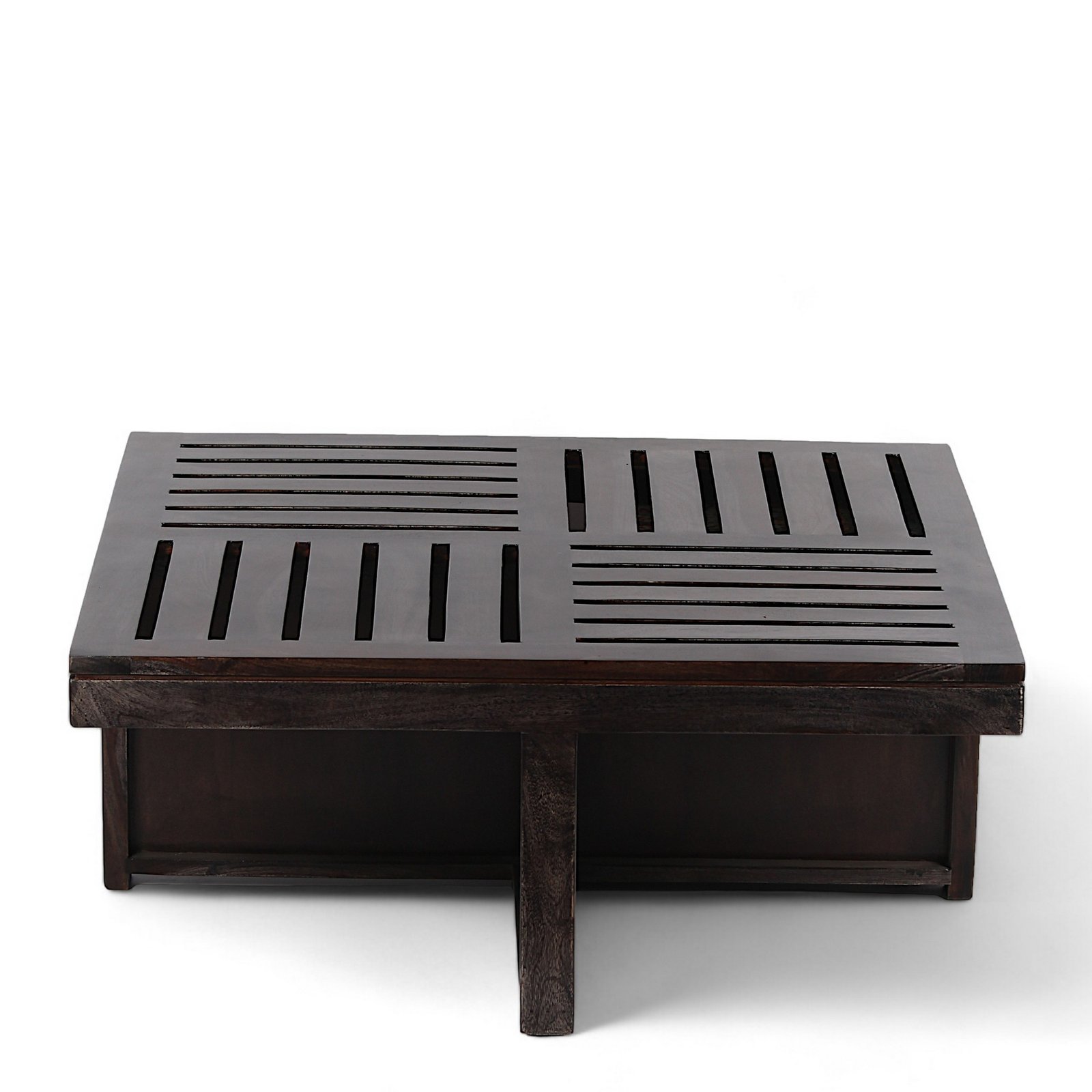 Ikiriya Palladio Sheesham Wood Accent Coffee Table Set with 4 Stools in Dark Mahagony Finish with Turquoise Sea Velvet Cushions - Image 10