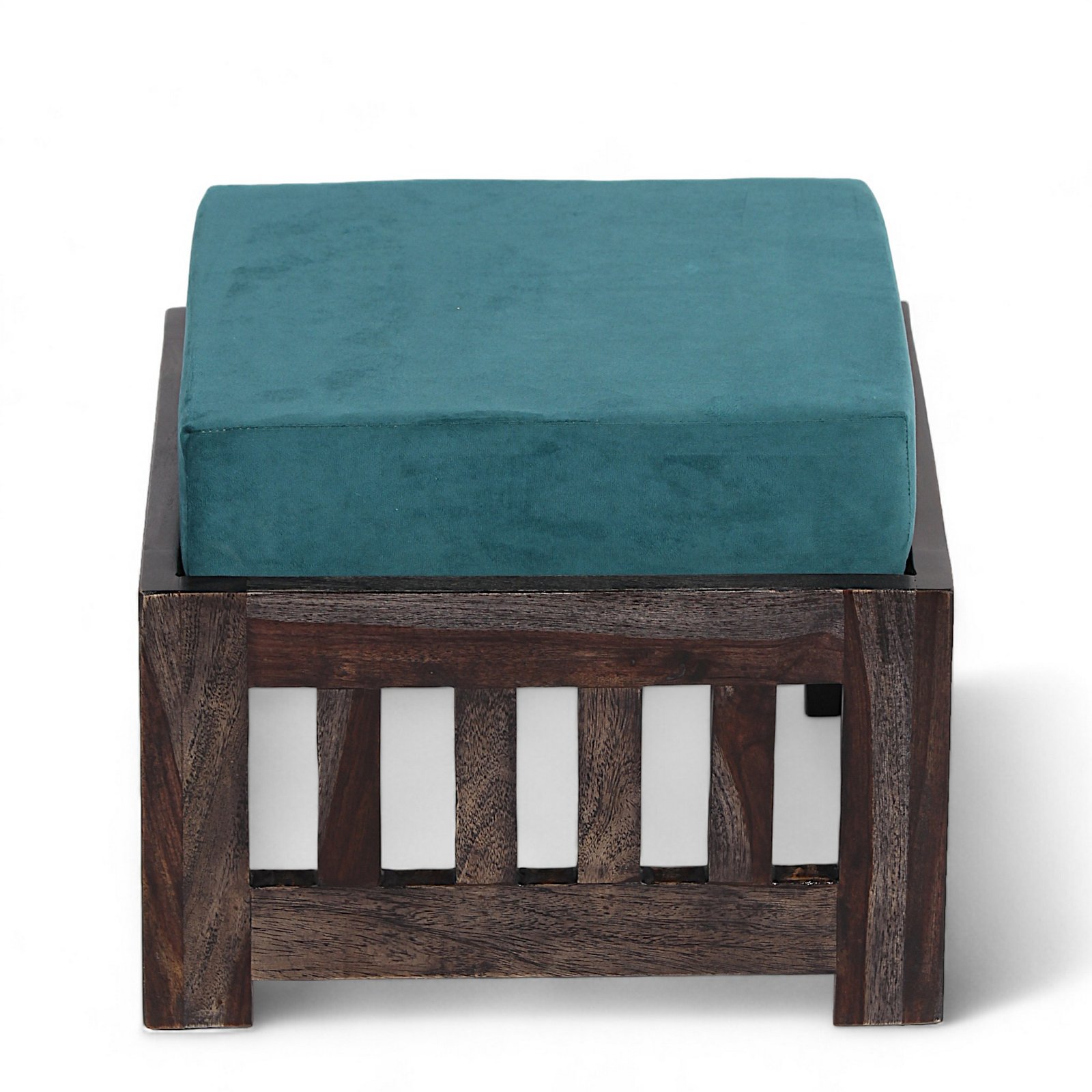 Ikiriya Palladio Sheesham Wood Accent Coffee Table Set with 4 Stools in Dark Mahagony Finish with Turquoise Sea Velvet Cushions - Image 11