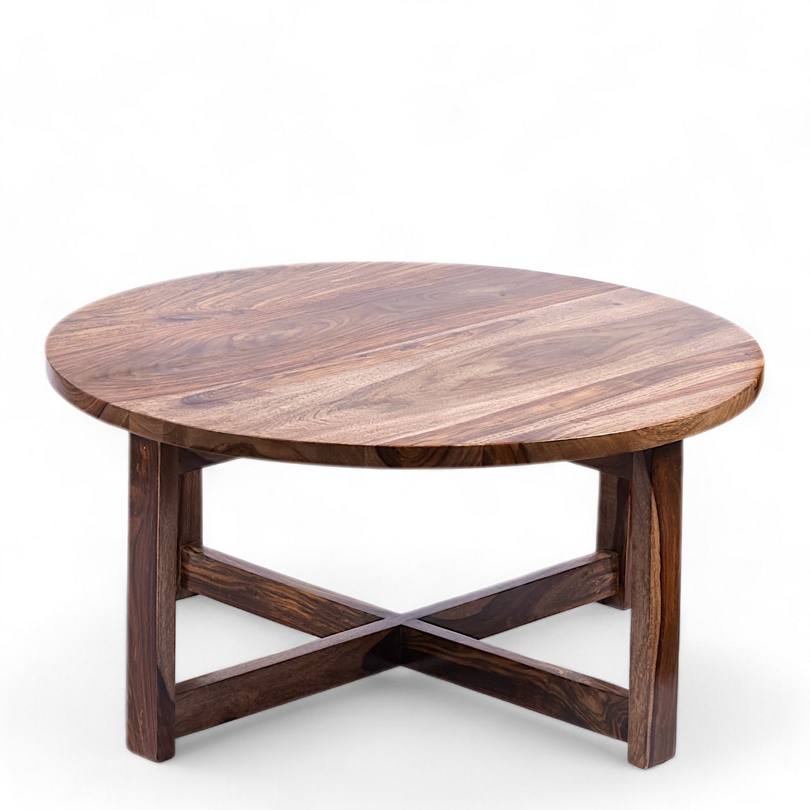 Ikiriya Nashville Sheesham Wood Accent Coffee Table Set with 4 Stools in Teak Finish with Beige Sparkle Velvet Cushions - Image 10