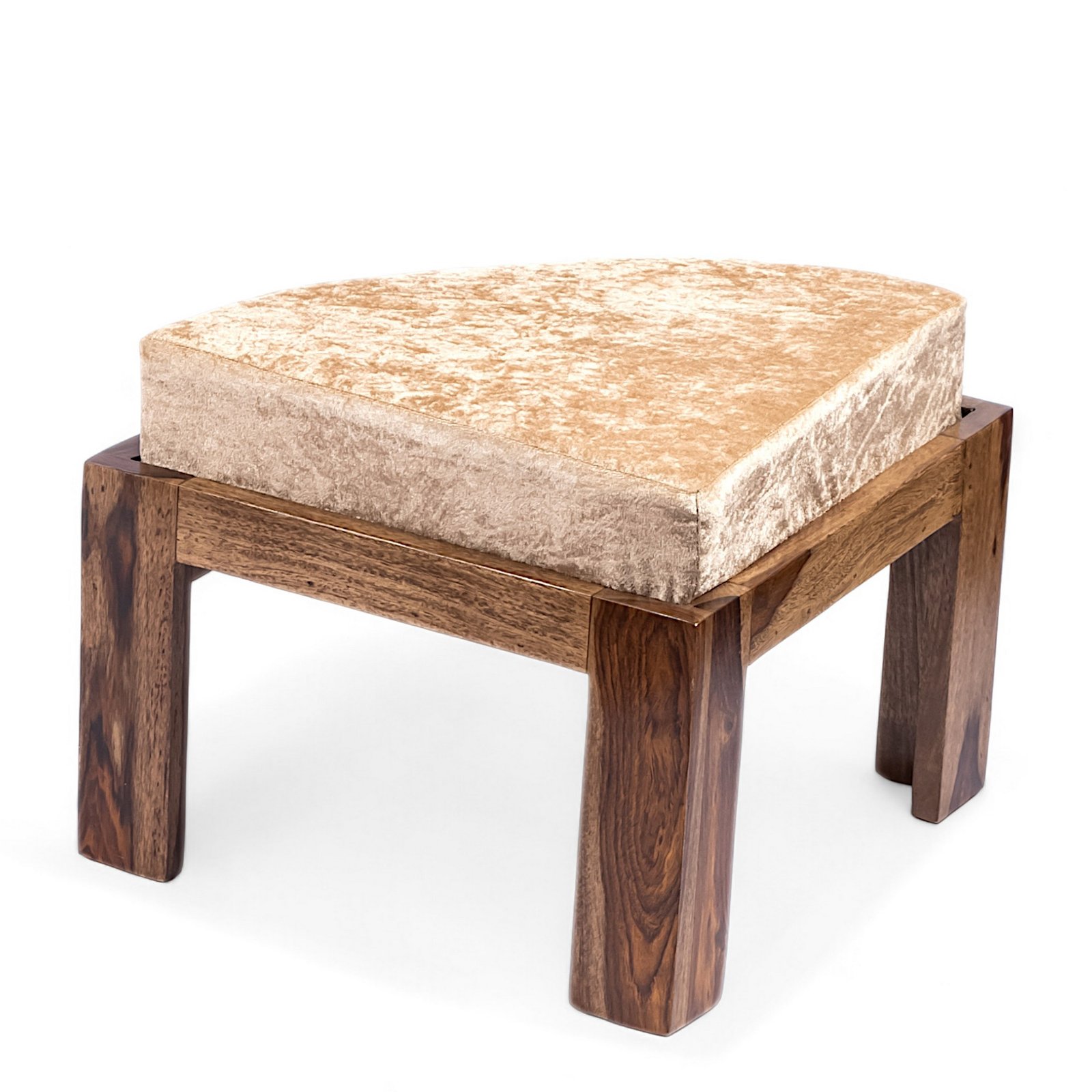 Ikiriya Nashville Sheesham Wood Accent Coffee Table Set with 4 Stools in Teak Finish with Beige Sparkle Velvet Cushions - Image 11