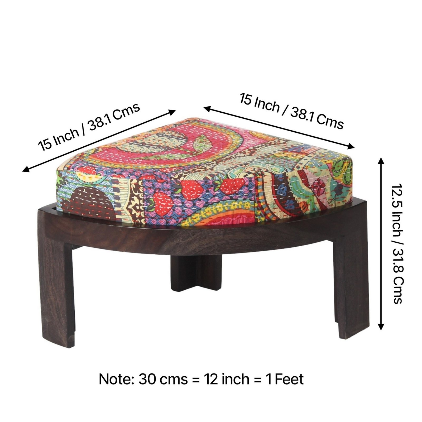 Ikiriya Nashville Sheesham Wood Bohemian Coffee Table Set with 4 Stools in Dark Mahagony Finish with Israel Print Patchwork Kantha Cushions - Image 5