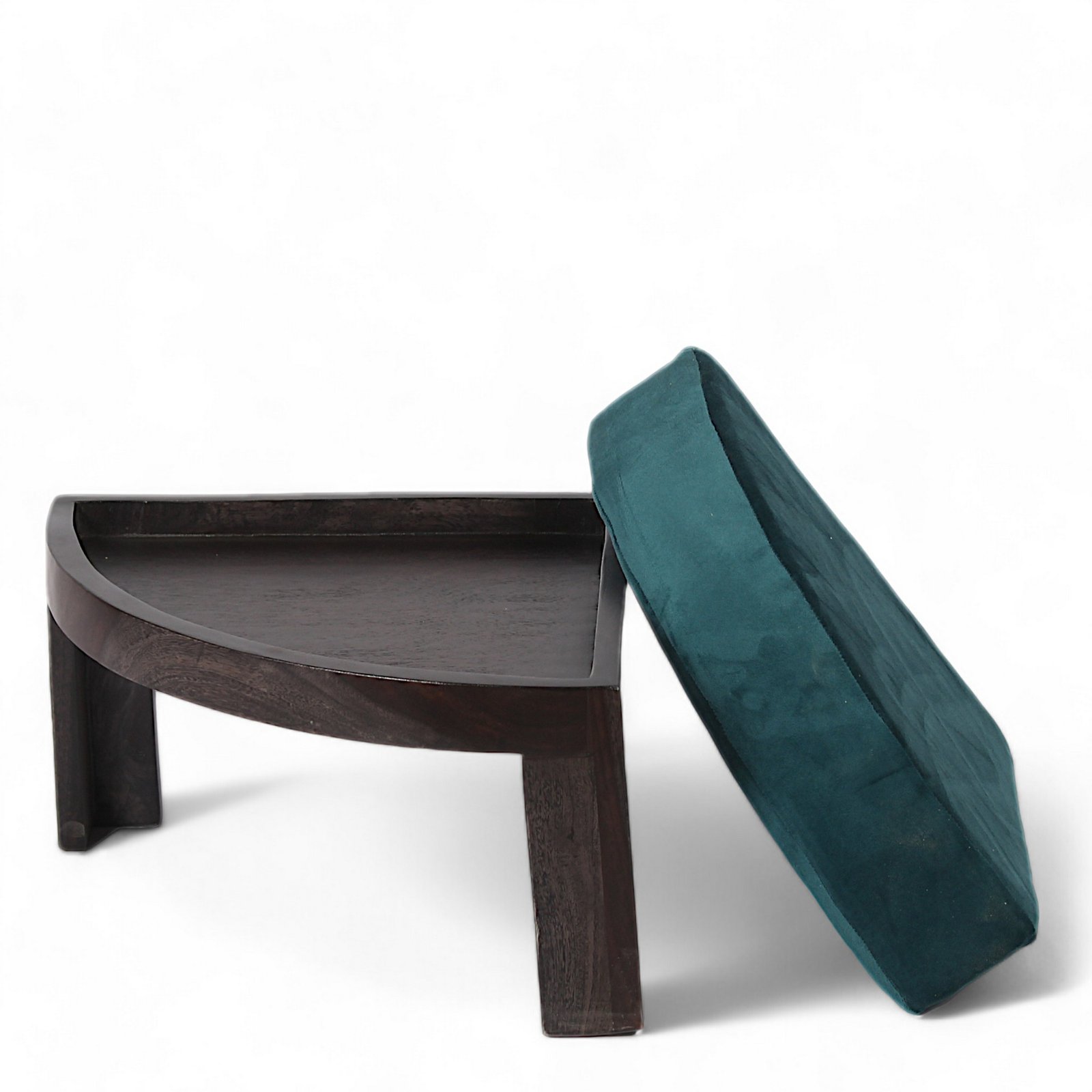 Ikiriya Nashville Sheesham Wood Accent Coffee Table Set with 4 Stools in Dark Mahagony Finish with Turquoise Sea Velvet Cushions - Image 10