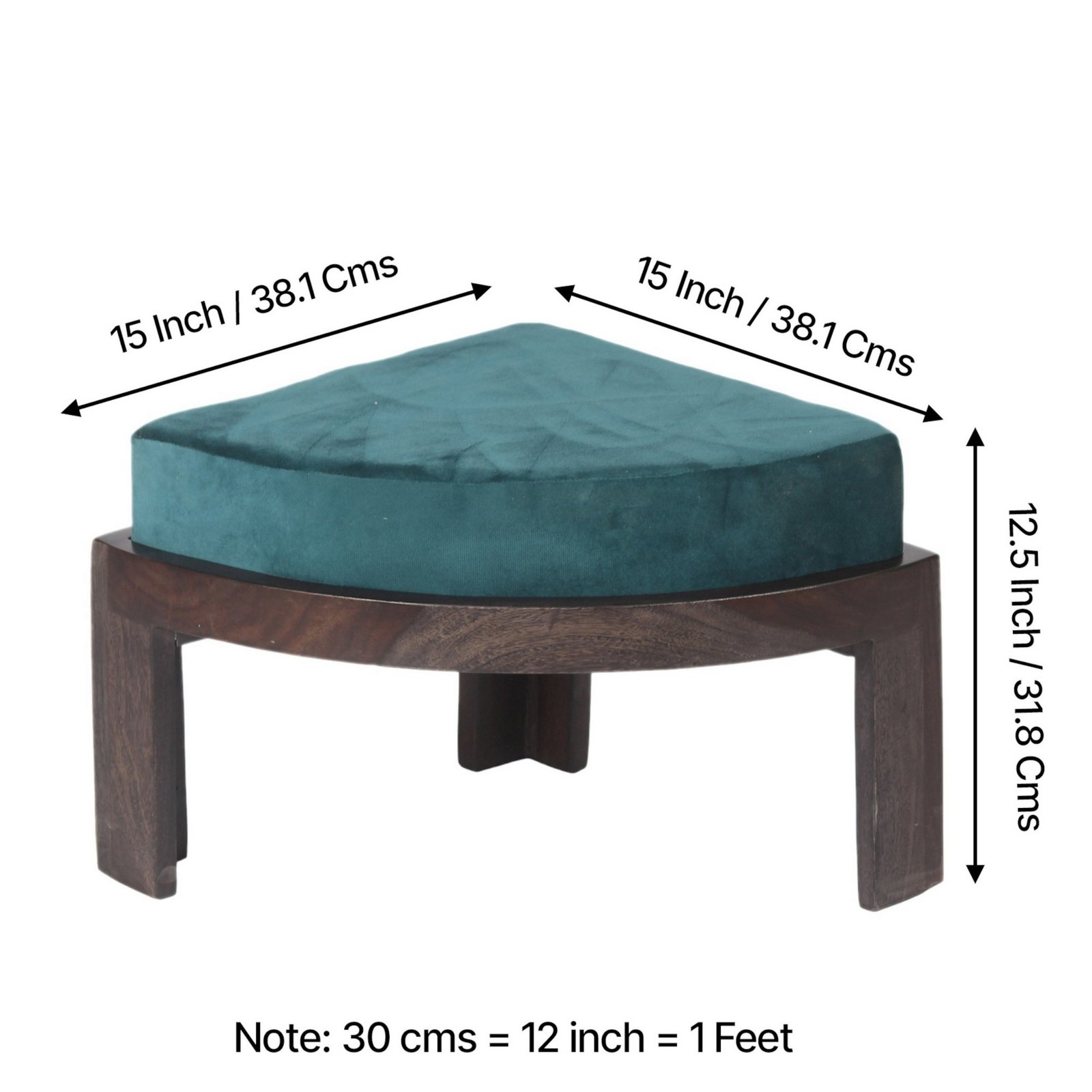 Ikiriya Nashville Sheesham Wood Accent Coffee Table Set with 4 Stools in Dark Mahagony Finish with Turquoise Sea Velvet Cushions - Image 5