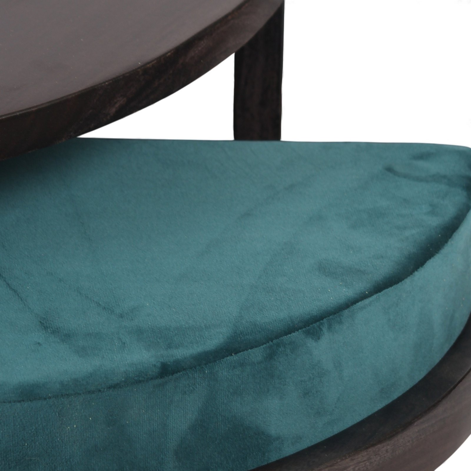 Ikiriya Nashville Sheesham Wood Accent Coffee Table Set with 4 Stools in Dark Mahagony Finish with Turquoise Sea Velvet Cushions - Image 8