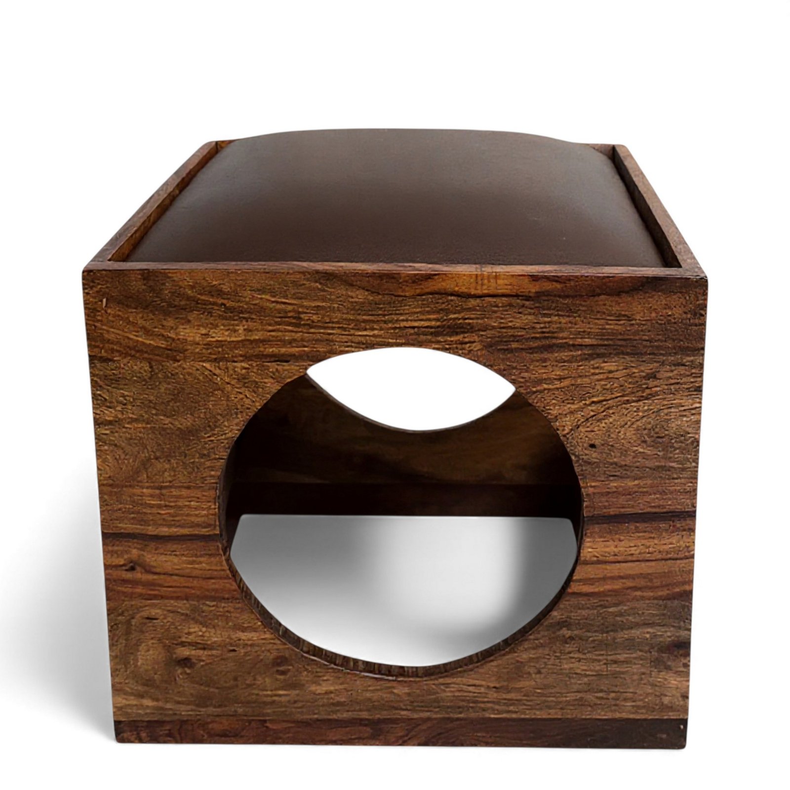 Ikiriya Nordic Sheesham Wood Accent Coffee Table Set with 4 Stools in Provisional Teak Finish with Brown Leatherite Cushions - Image 11