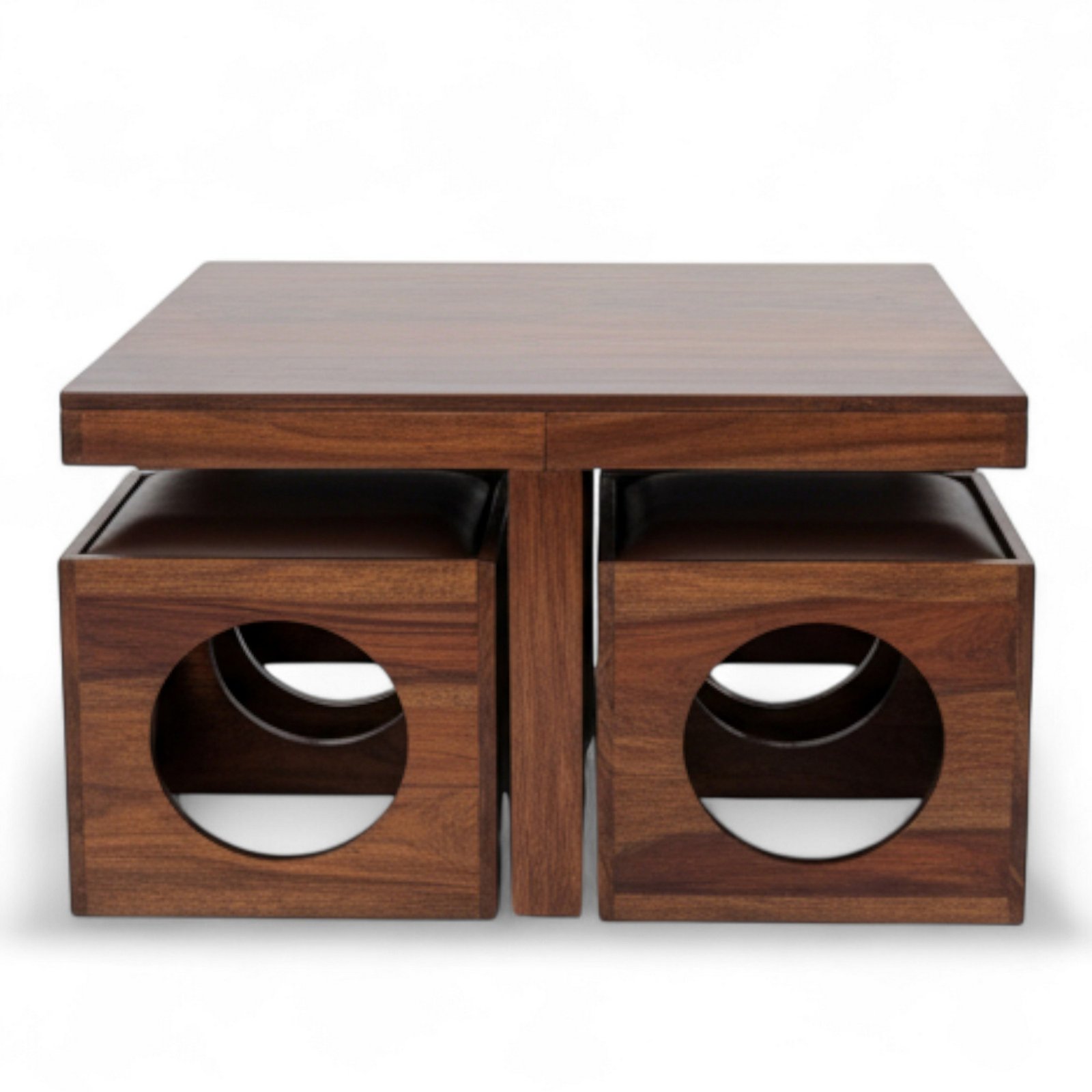 Ikiriya Nordic Sheesham Wood Accent Coffee Table Set with 4 Stools in Provisional Teak Finish with Brown Leatherite Cushions - Image 12