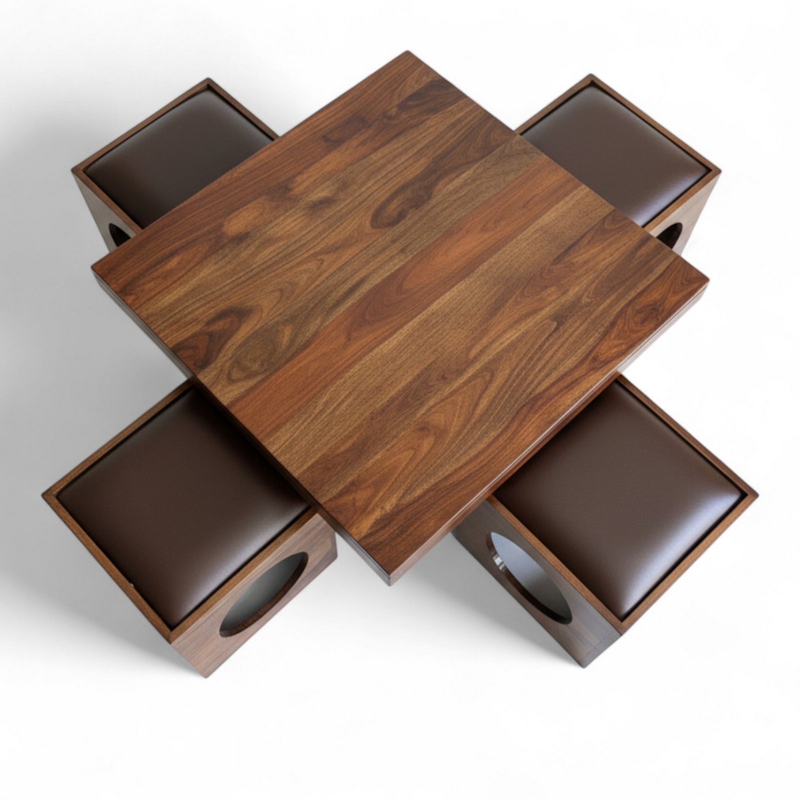 Ikiriya Nordic Sheesham Wood Accent Coffee Table Set with 4 Stools in Provisional Teak Finish with Brown Leatherite Cushions - Image 3