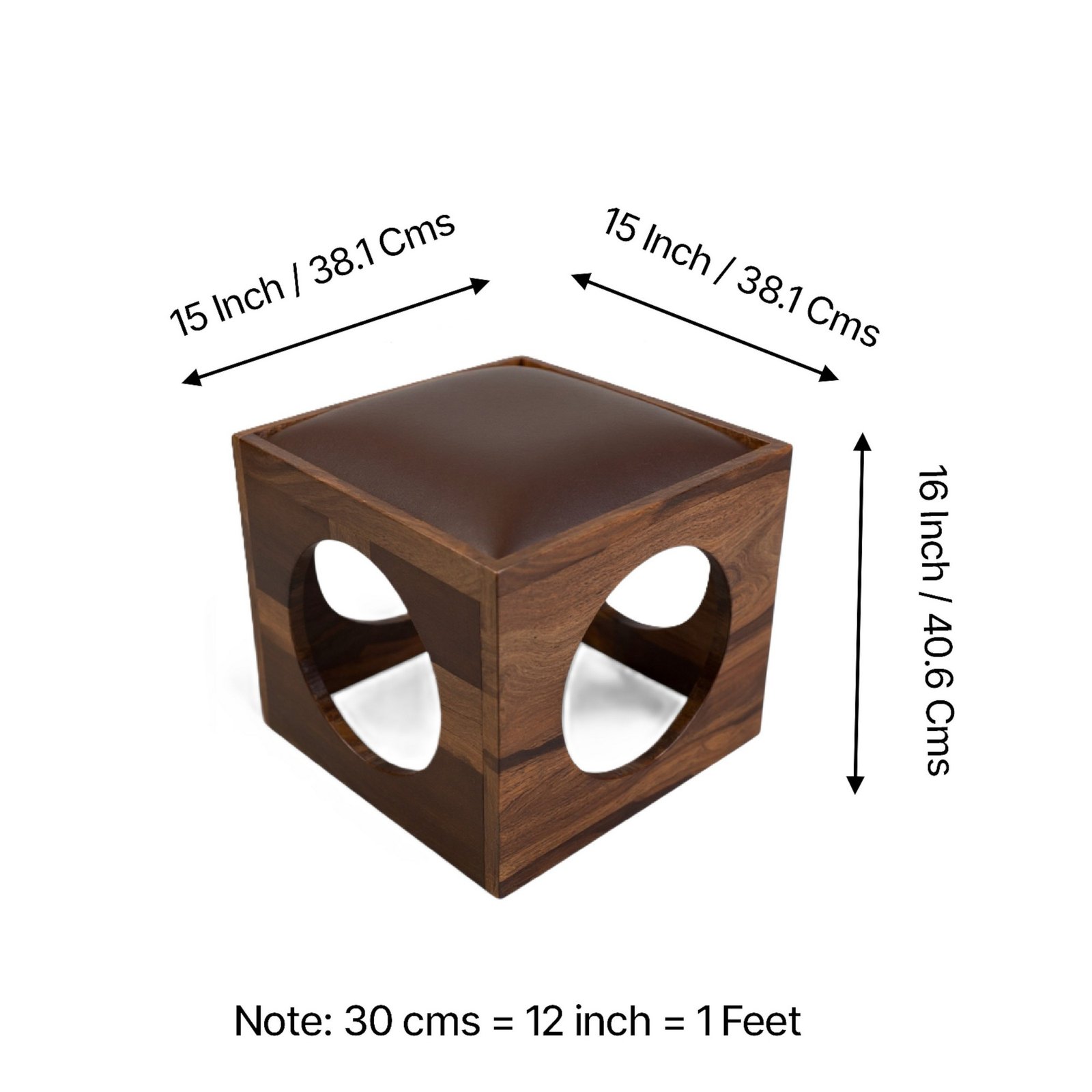 Ikiriya Nordic Sheesham Wood Accent Coffee Table Set with 4 Stools in Provisional Teak Finish with Brown Leatherite Cushions - Image 6