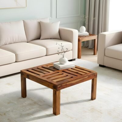 Ikiriya Sydney Sheesham Wood Contemporary Square Coffee Table in Natural Teak Finish