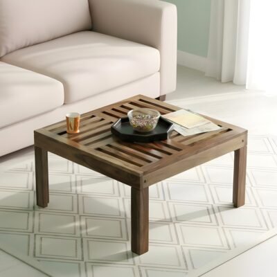 Ikiriya Sydney Sheesham Wood Contemporary Square Coffee Table in Teak Finish