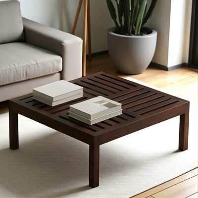 Ikiriya Sydney Sheesham Wood Contemporary Square Coffee Table in Dark Walnut Finish