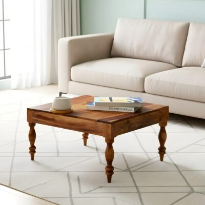 Ikiriya Sydney Sheesham Wood Contemporary Square Coffee Table in Natural Teak Finish