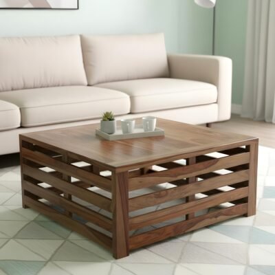 Ikiriya Kingsville Sheesham Wood Contemporary Square Coffee Table in Teak Finish