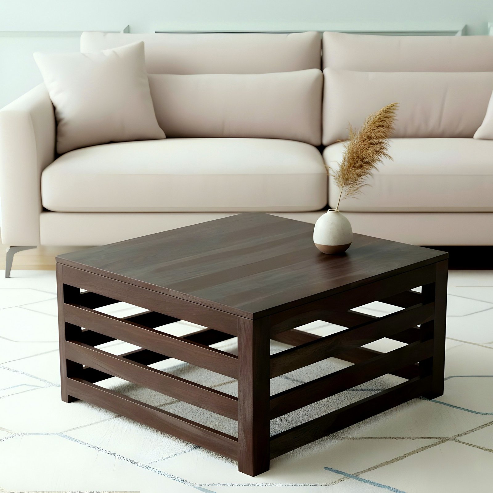 Ikiriya Kingsville Sheesham Wood Contemporary Square Coffee Table in Dark Mahagony Finish