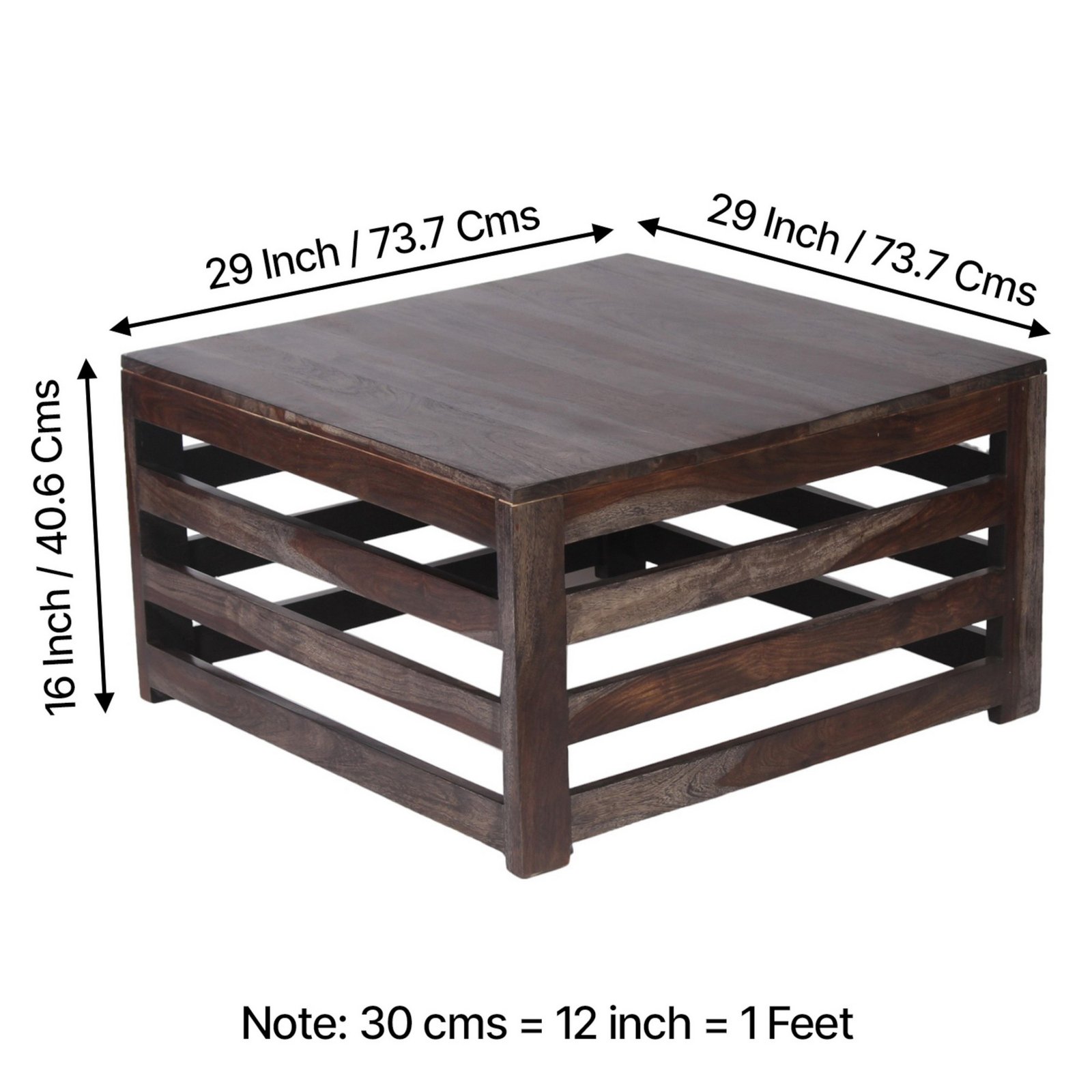 Ikiriya Kingsville Sheesham Wood Contemporary Square Coffee Table in Dark Mahagony Finish - Image 6