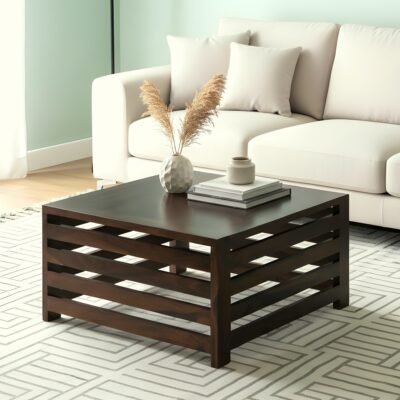 Ikiriya Kingsville Sheesham Wood Contemporary Square Coffee Table in Dark Walnut Finish
