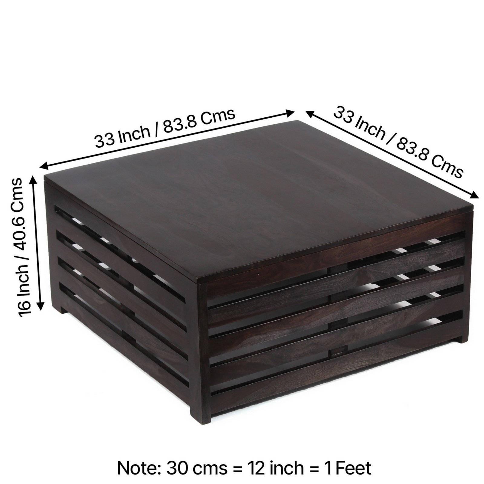 Ikiriya Kingsville Sheesham Wood Contemporary Square Coffee Table in Dark Mahagony Finish - Image 4