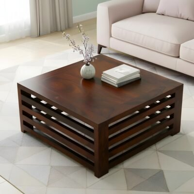 Ikiriya Kingsville Sheesham Wood Contemporary Square Coffee Table in Dark Walnut Finish
