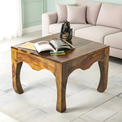 Ikiriya Lyon Sheesham Wood Contemporary Square Coffee Table in Teak Finish