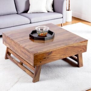 Ikiriya Bradford Sheesham Wood Contemporary Square Foldable Coffee Table in Teak Finish